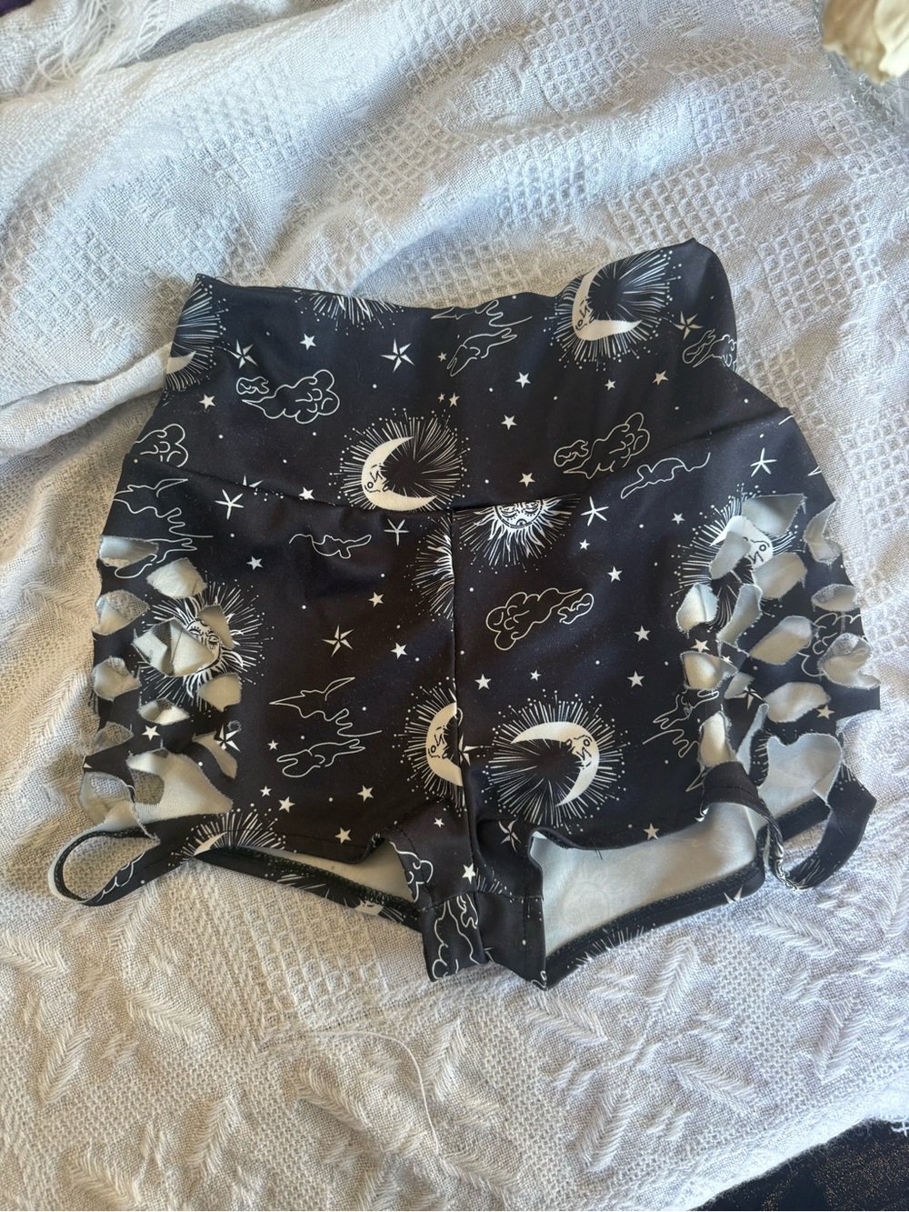 Black Moon & Stars Cutout Shorts-Medium
